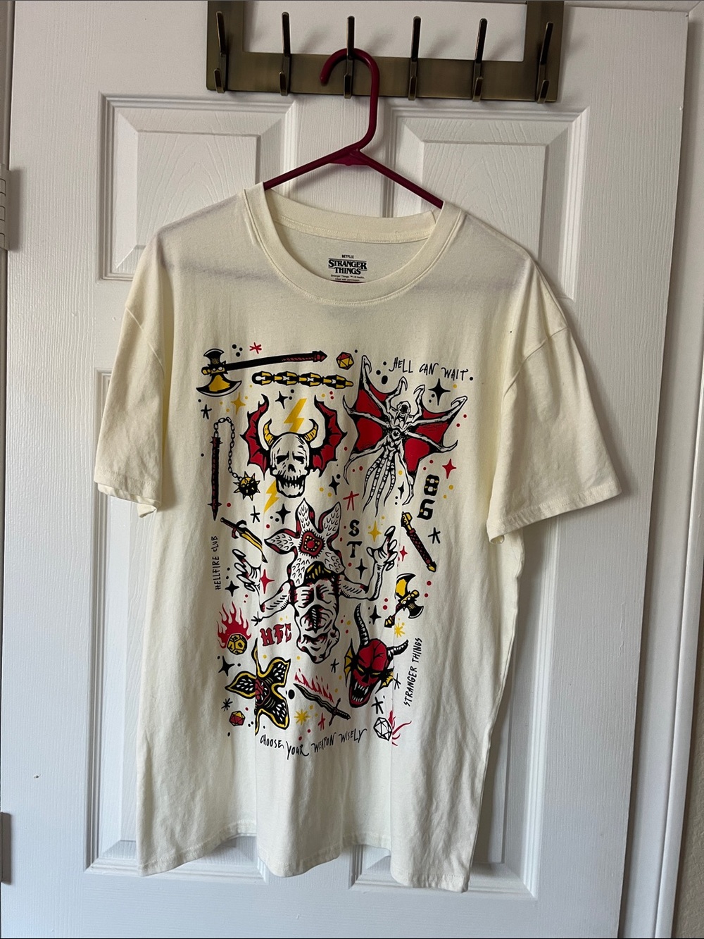 Netflix STRANGER THINGS Cream Short Sleeve Tee with Red & Black Graphic